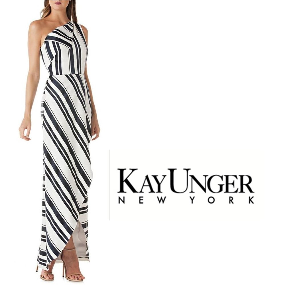 KAY UNGER One-Shoulder Cross Front Maxi Dress